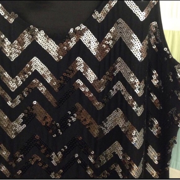 🔴Sexy Black & Silver Chevron Print Sequins Dress - Picture 3 of 4